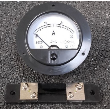 Amperemeter inbouw rond 30A DC met losse shunt